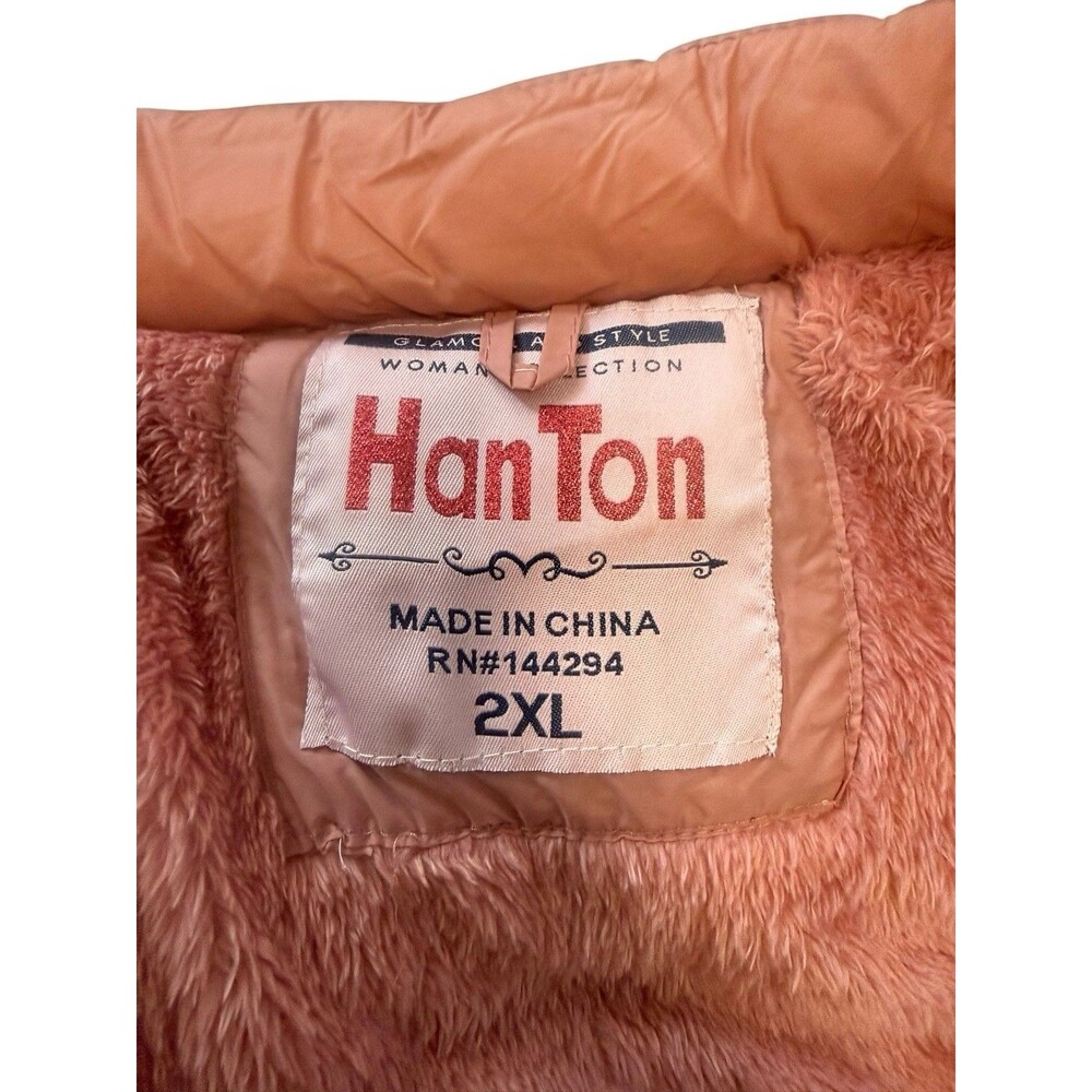 HanTon Women’s 2XL Dusty Rose Pink Quilted Puffer Parka Faux Fur Hood Coat - Picture 8 of 11